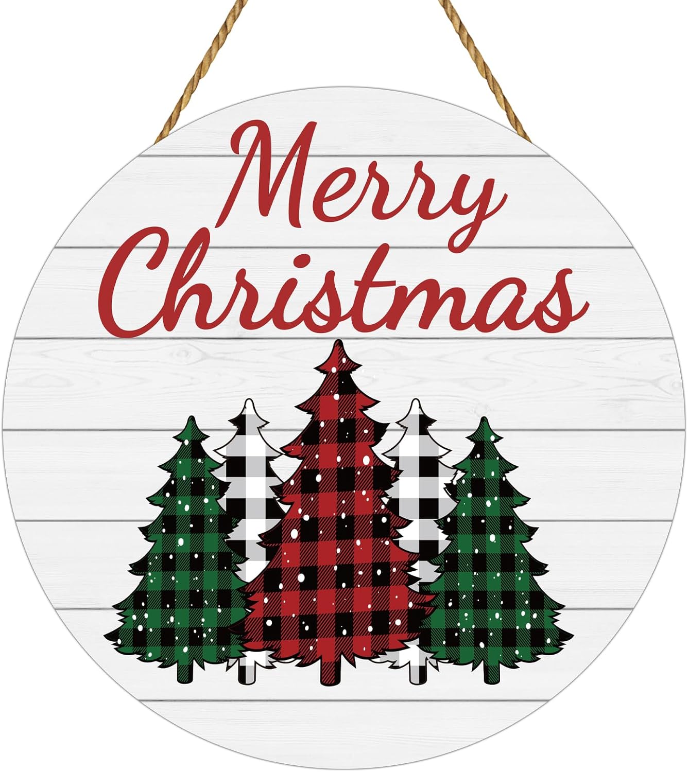 Christmas Decorations Indoor Door Decorations Merry Christmas Sign Buffalo Plaid Tree Wall Decor Wooden Front Door Hanger for Porch Wall Indoor Home Decor