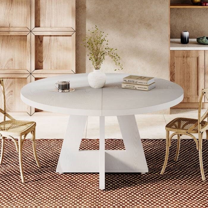 47-Inch Round Wooden Dining Table with Scratch-Resistant Surface for Kitchen or Living Room