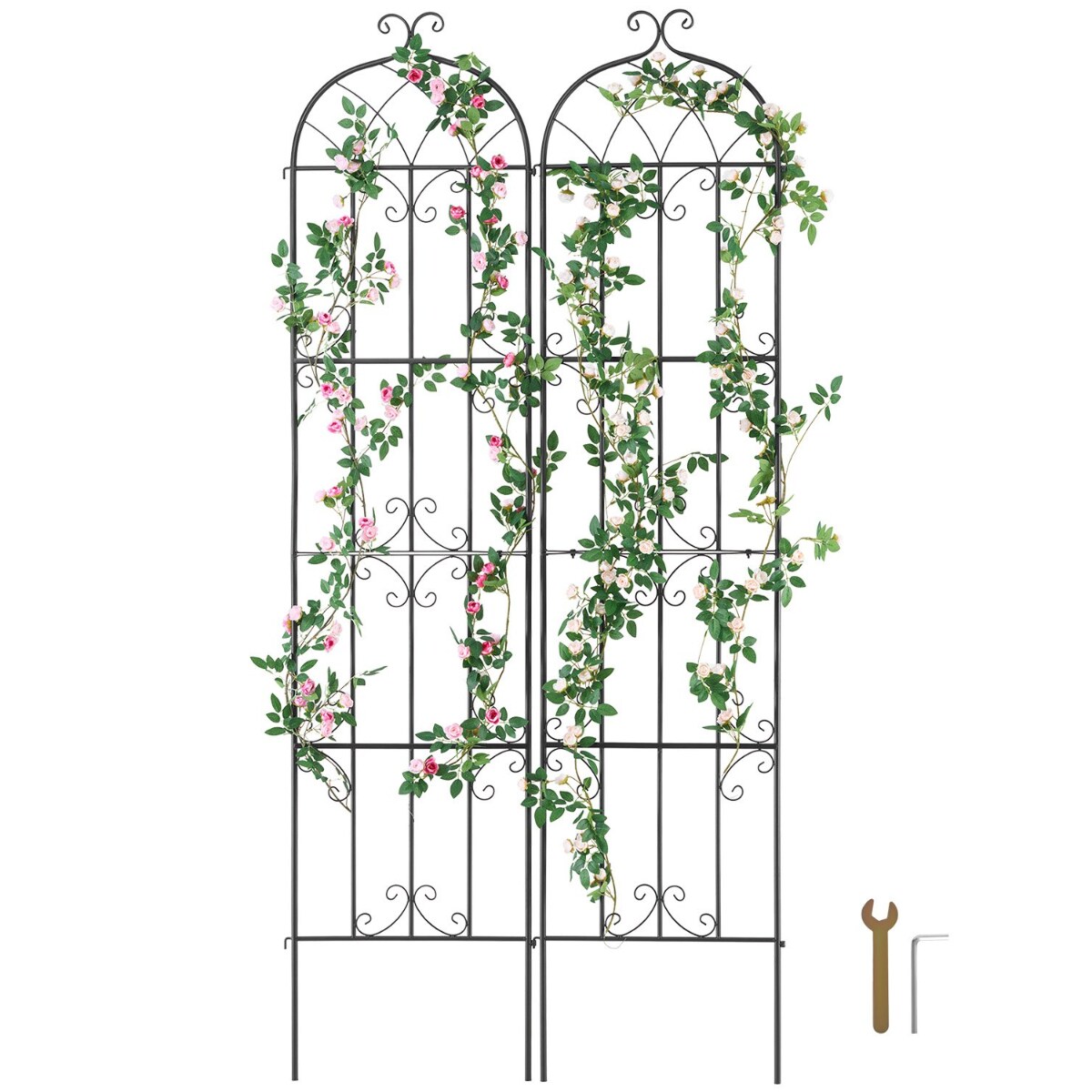 Black Metal Garden Trellis for Climbing Plants Carbon Steel Frame with Powder-Coated Finish