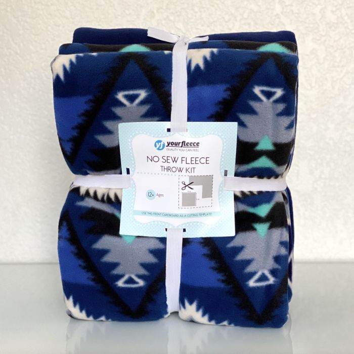 Native Southwest Raymi Blue Anti-Pill No Sew Throw Fleece Fabric Kit