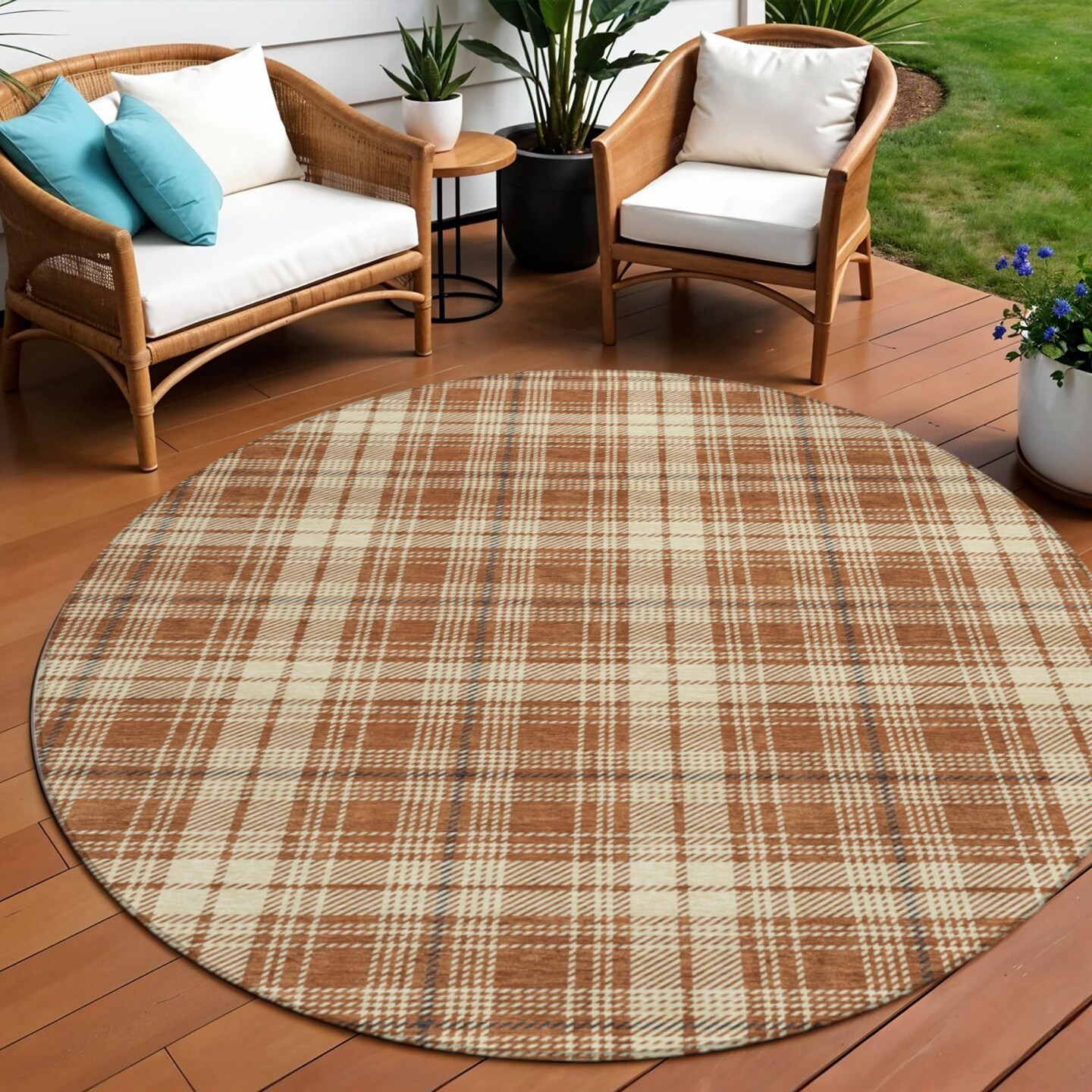 Edge Collections - 8' - Brown - Area Rug Plaid Durable Indoor and Outdoor Use - 1 Piece