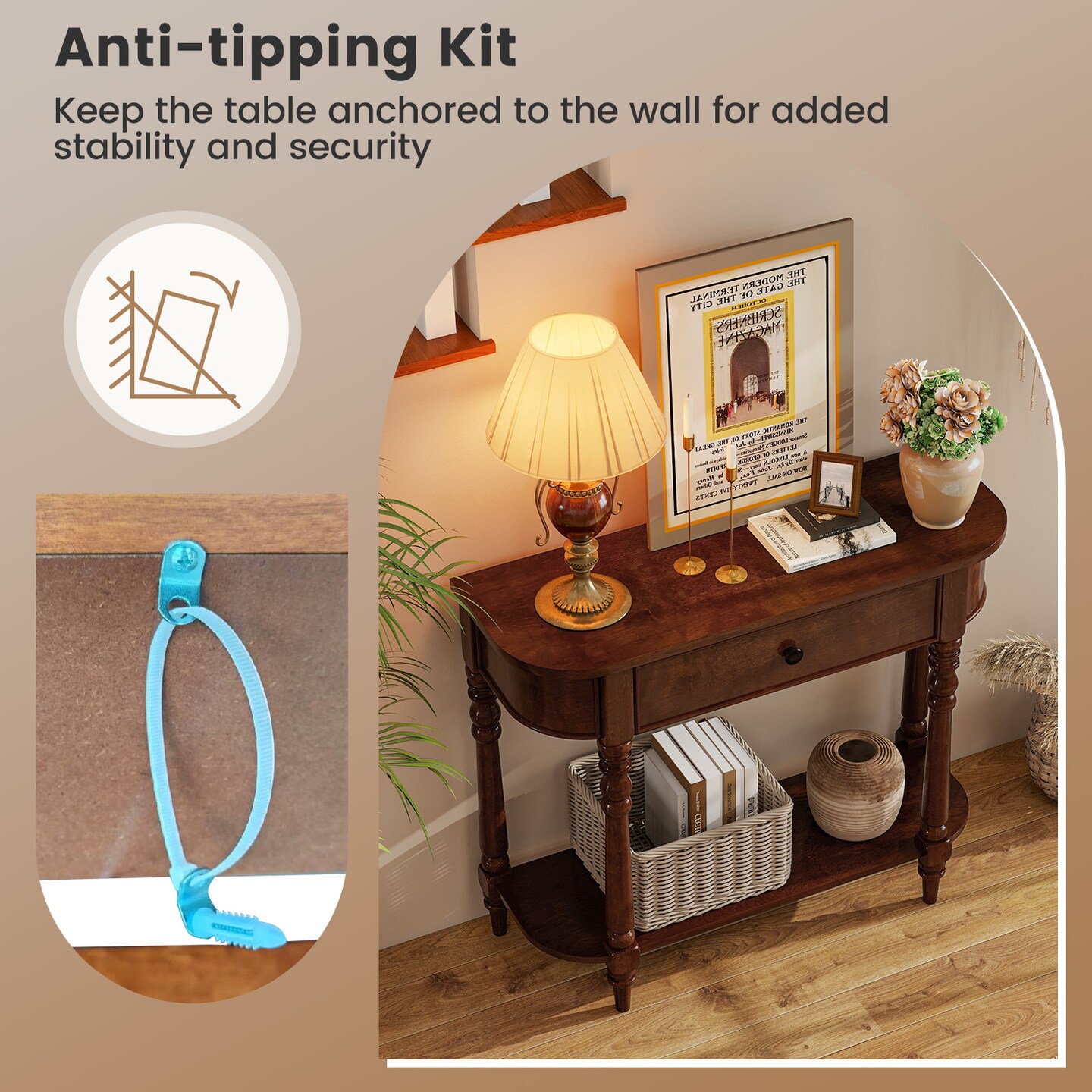 36" Wooden Console Table 2-Tier Narrow Behind Couch Table