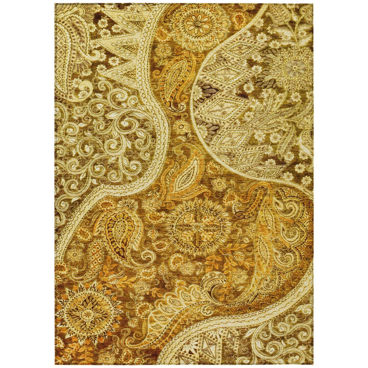 Edge Collections - 9' x 12' - Brown - Floral Medallion Washable Area Rug for Indoor and Outdoor Use - 1 Piece
