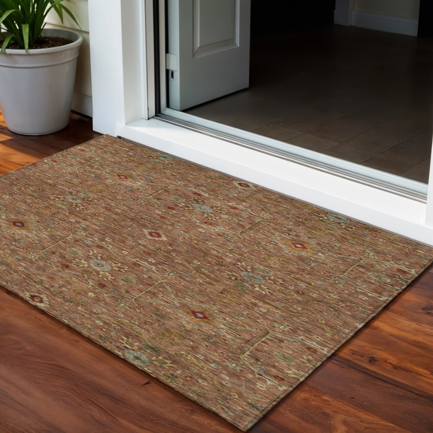 Edge Collections - 3' x 5' - Brown - Area Rug for Washable Floral Indoor and Outdoor Use - 1 Piece