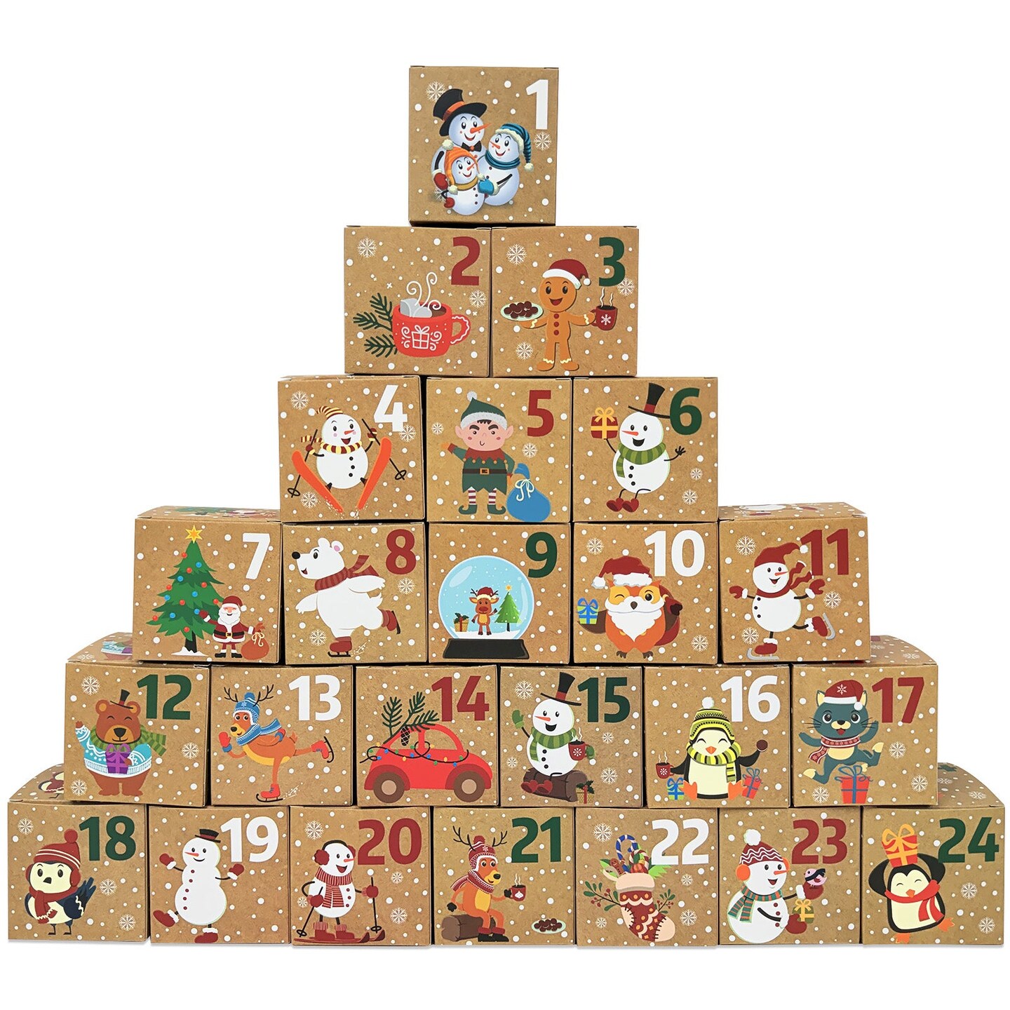 Wrapables Christmas Advent Calendar Countdown Gift Boxes, Winter Buddies