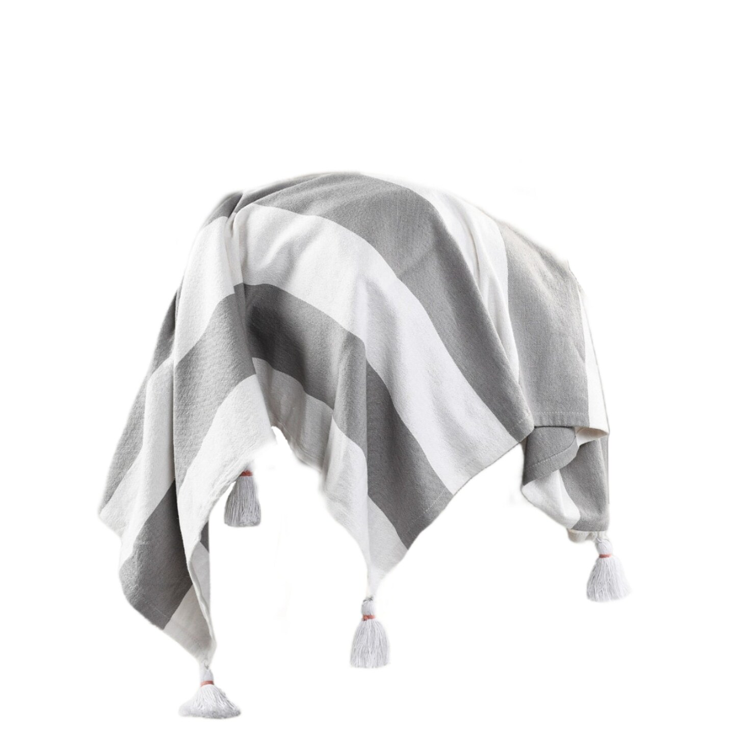 Edge Collections - 50" x 60" - Gray - Cozy Striped Throw Blanket with Tassels for Elegant Touches - 1 Piece