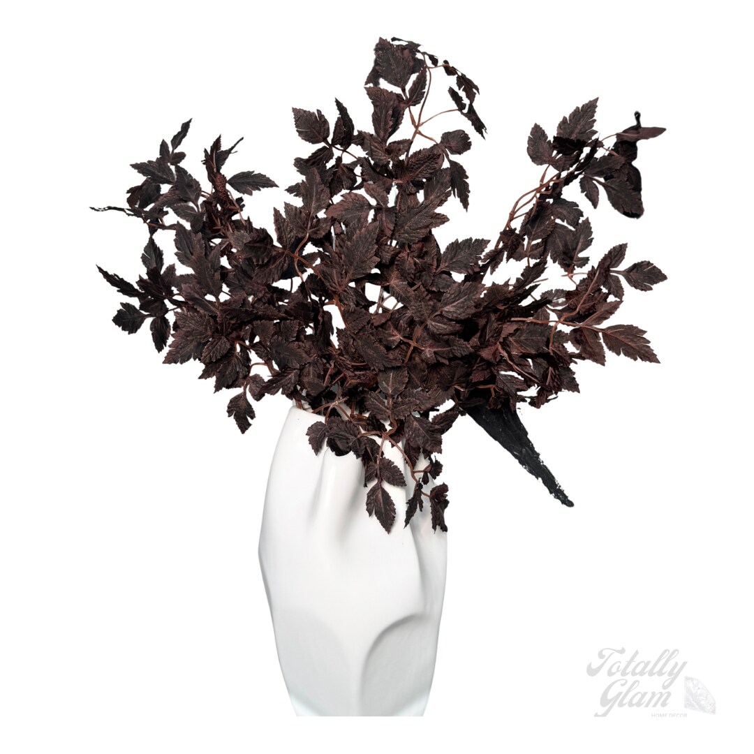 Plum Faux Cimicifuga Ramosa Leaves 32" Fall Autumn Stem Bundle 3 Pack Burgundy Faux Botanical Branch for Tall Vase Seasonal Home Decor
