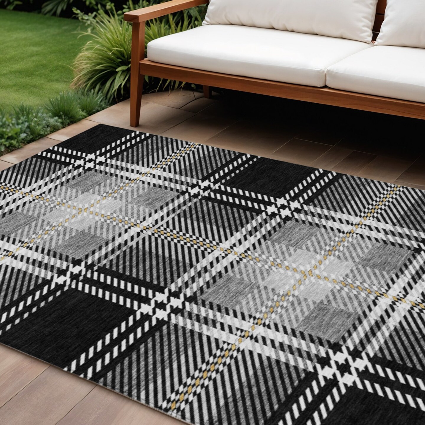 Edge Collections - 9' x 12' - Black - Durable Plaid Indoor Outdoor Area Rug - 1 Piece