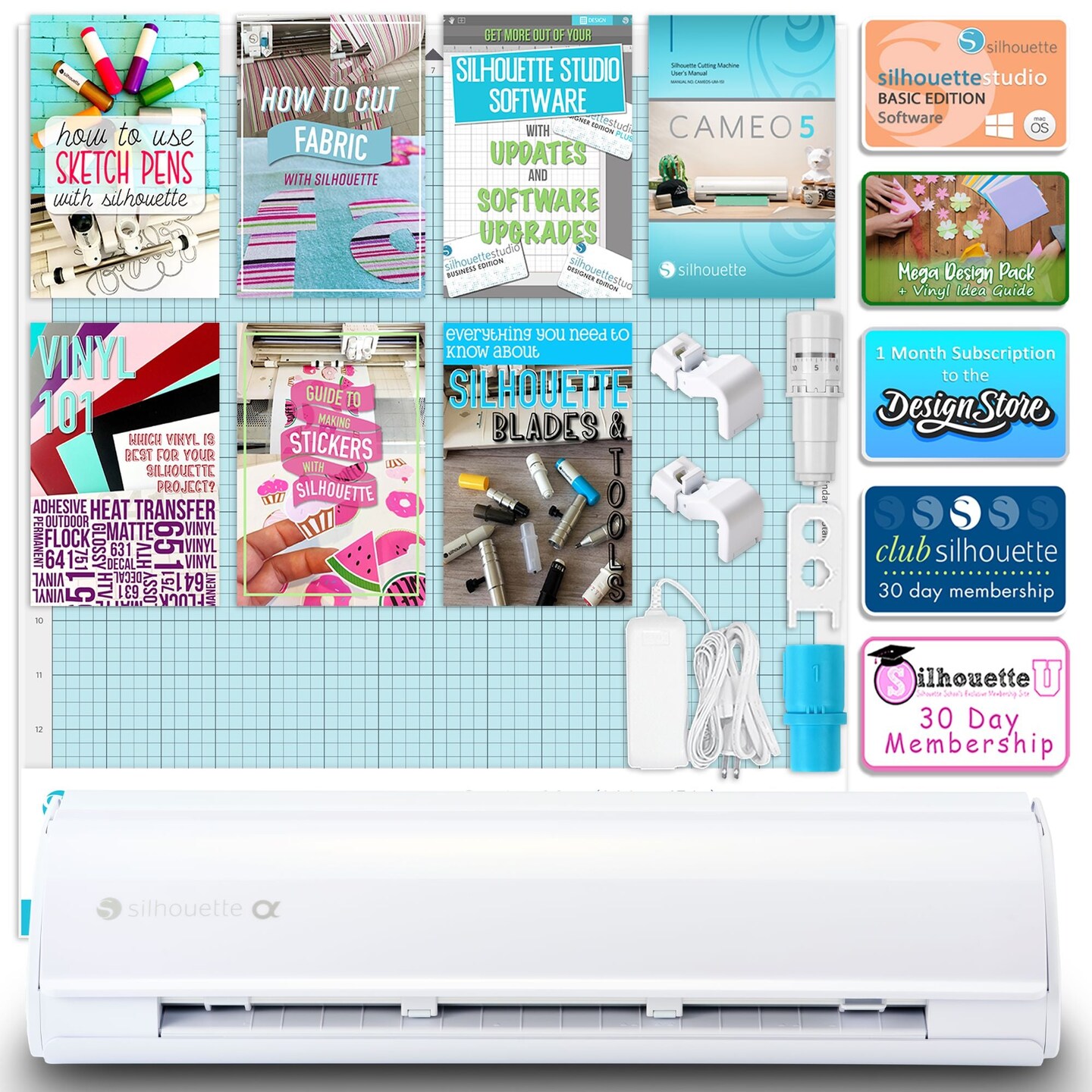 Silhouette White Cameo 5&#x3B1; Alpha w/ Deluxe Blade &#x26; Tool Pack, Mat Pack, Guides