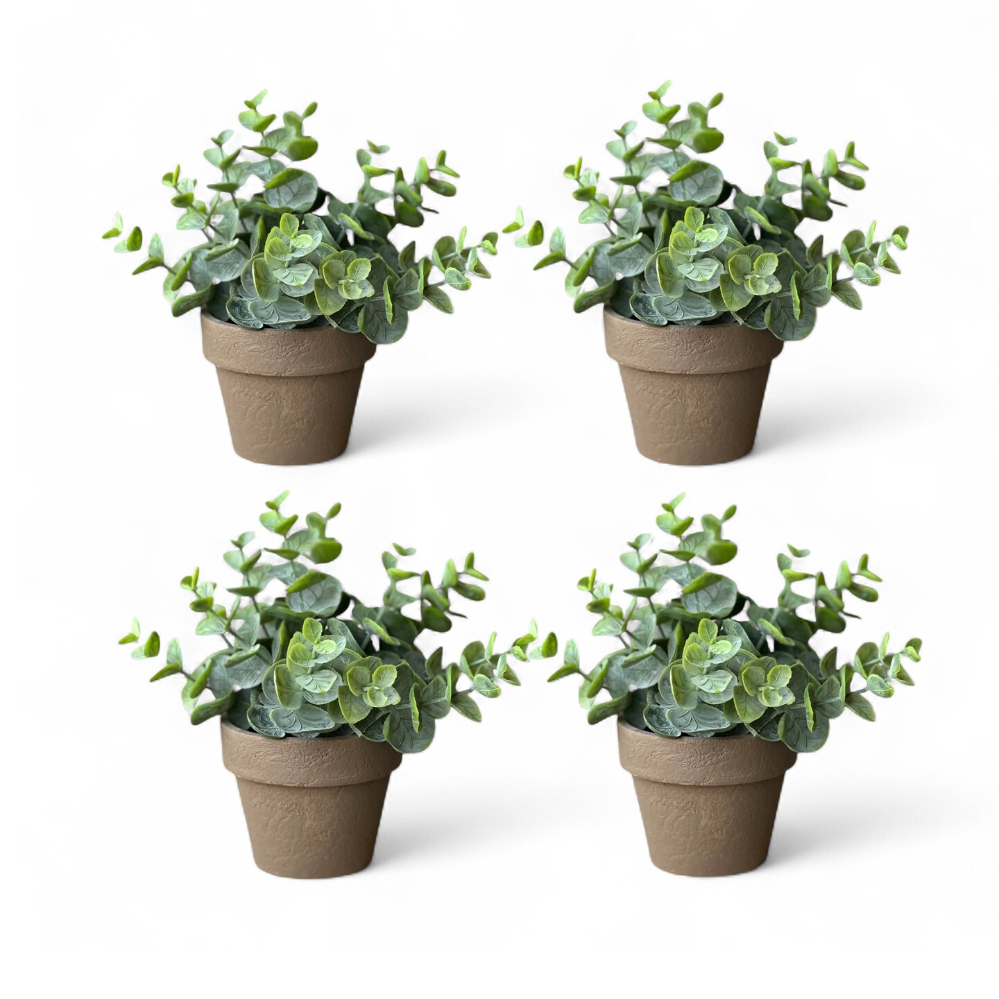 Greenery in Pot &#x2013; 6&#x22; , Set of 4, Decorative Accent &#x2013; Faux Plant in Rustic Paper Mache Pot - Holiday Tree
