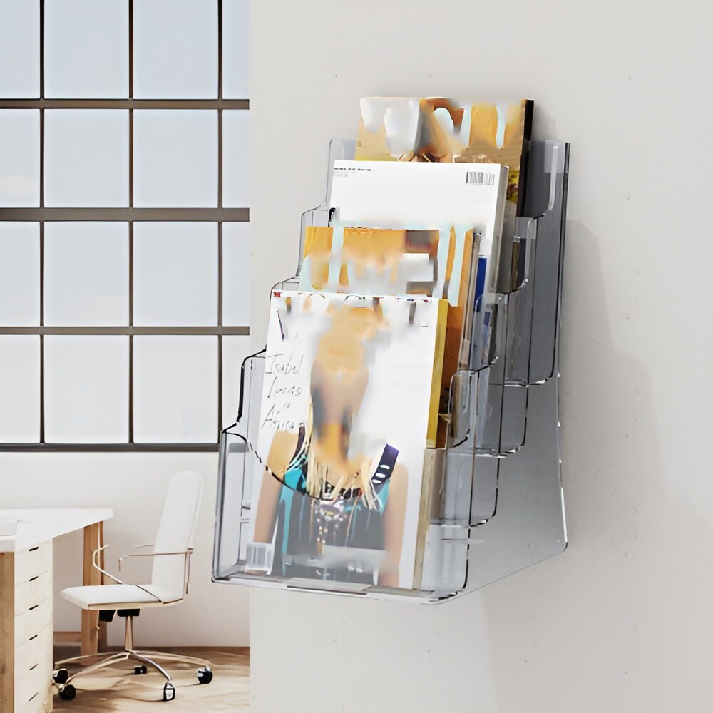 Clear Acrylic Brochure Holder 4-Pocket Display Stand with Removable Divider for Office