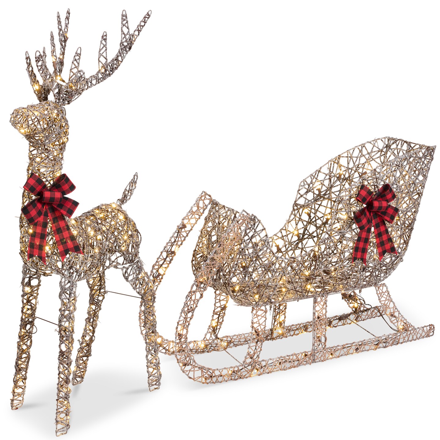 Best Choice Products Lighted Christmas 4ft Reindeer & Sleigh Outdoor Decor Set w/ 205 LED Lights, Stakes