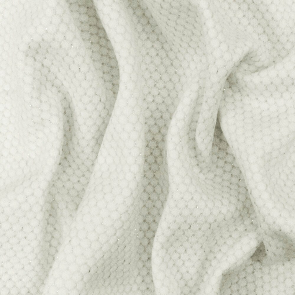 White-Silver Honeycomb Metallic Jacquard Fleece Back Jersey Knit Fabric By the Yard