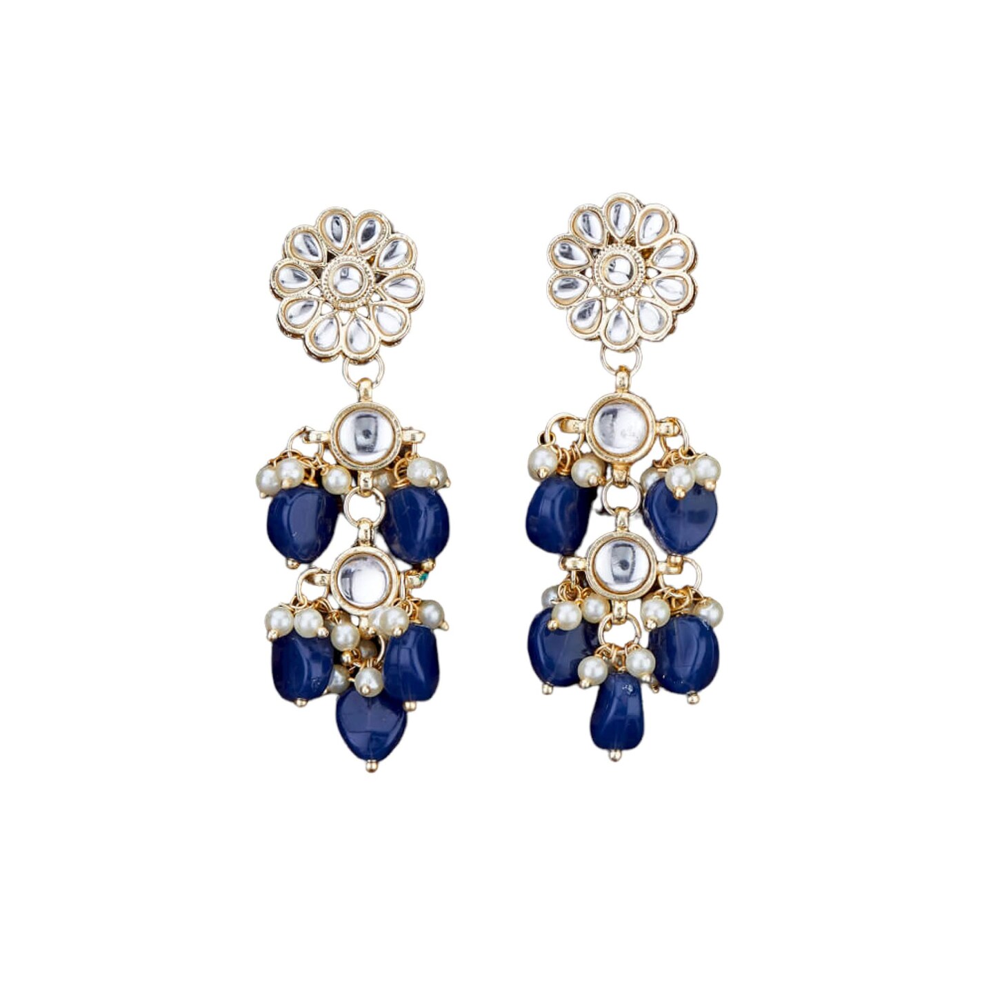 Indian Jhumka Earrings for Women - Large Floral Kundan Faux Pearls Drop Chanbali Earrings Indian Jhumki Ethnic Beaded Bollywood Style Dangle Earrings Jewelry for Bride Birthday Gift for Her