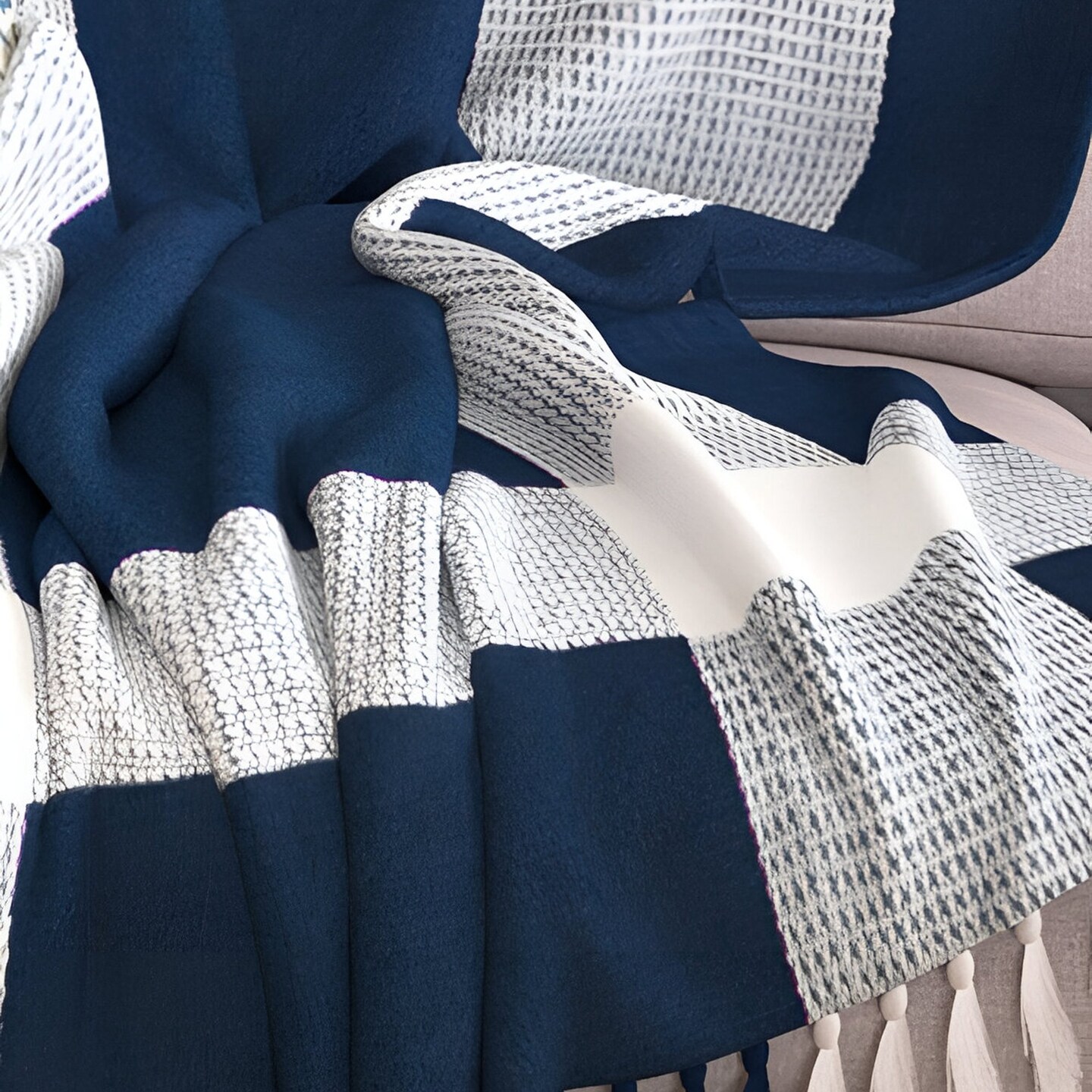 Edge Collections - 50" x 60" - Blue - Cozy Woven Checkered Throw Blanket for Room Accents - 1 Piece