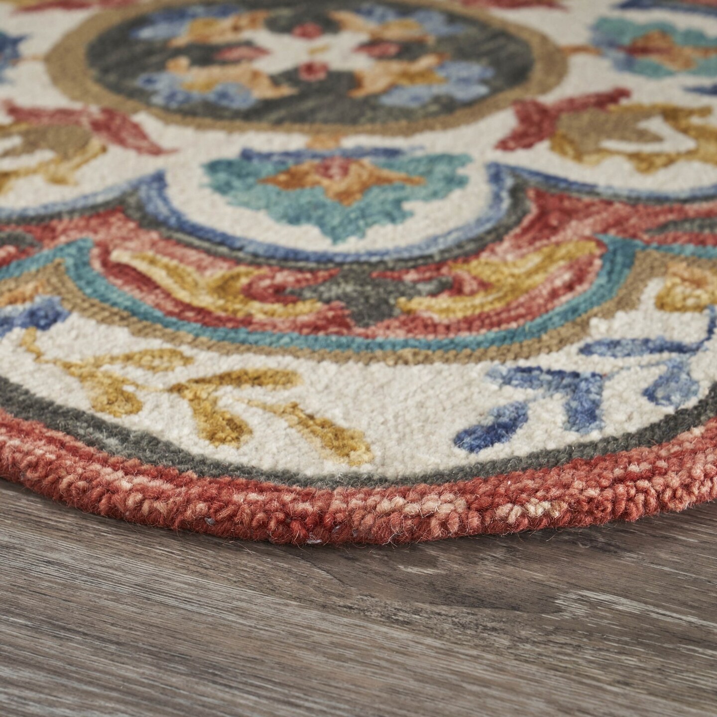 Edge Collections - 4' - Red - Textured Round Area Rug with Layered Petals Design - 1 Piece