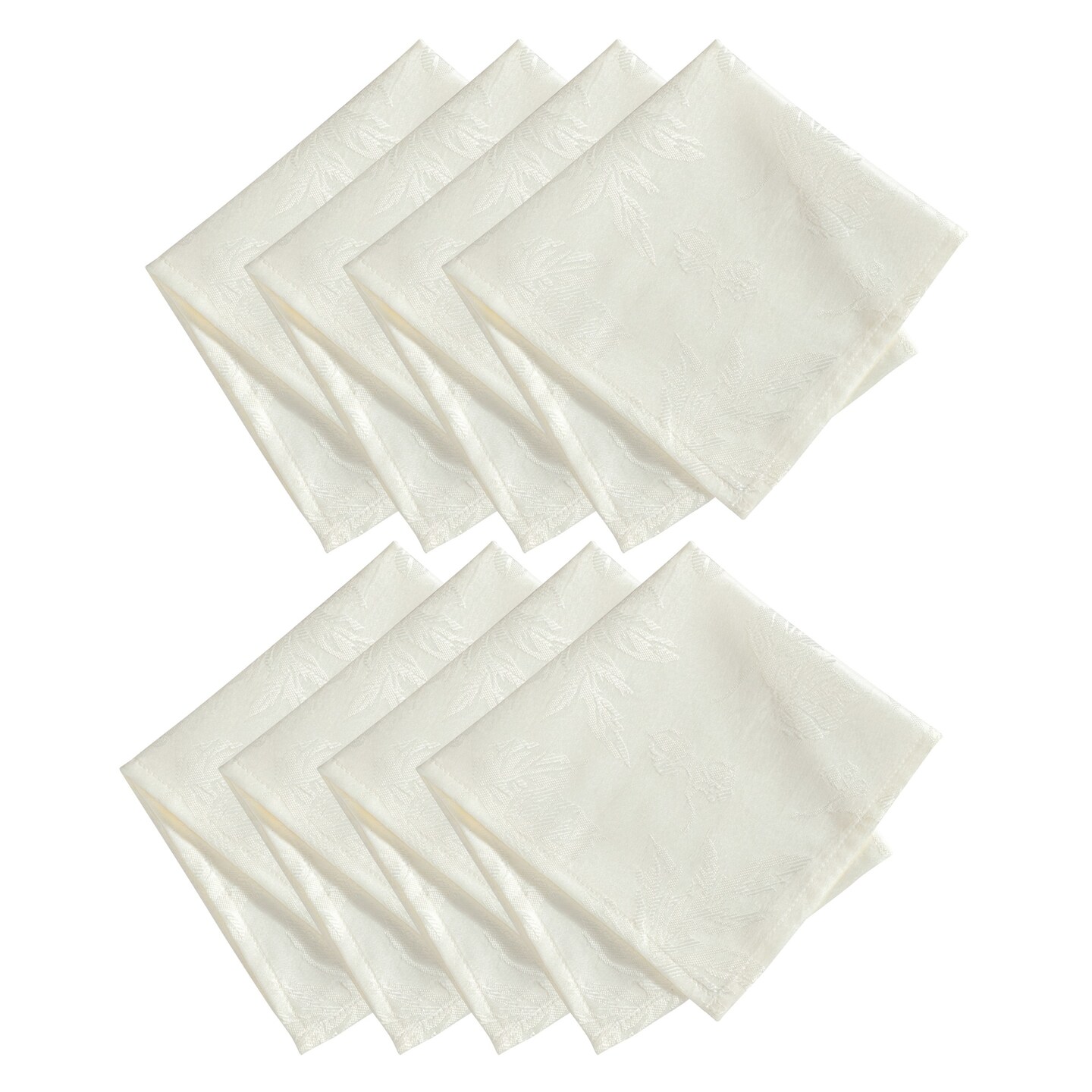 Threadmade Home Elegant Woven Leaves Jacquard Damask Napkin, Set of 8, Ivory - 17"W x 17"L