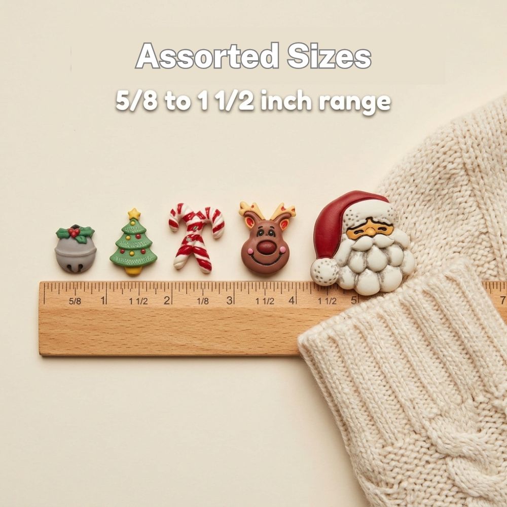 Buttons Galore Christmas Button Assortment – 50-Piece Holiday Craft & Sewing Buttons, Santa, Reindeer, Trees, Ornaments & Gifts for DIY, Scrapbooking & Decorations