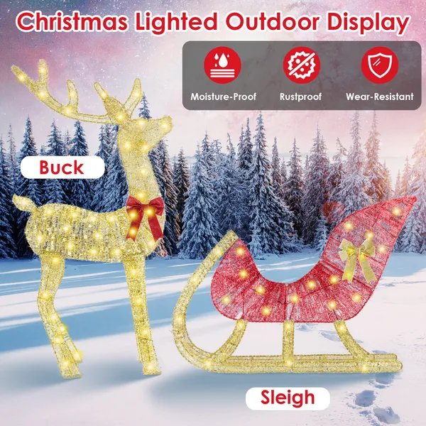 Lighted Christmas Reindeer & Sleigh Decoration – Outdoor/Indoor Holiday Display with 8 Lighting Modes