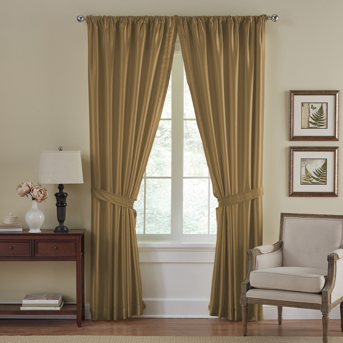 Threadmade Home Versailles Faux Silk Blackout Window Curtain, Gold - 52"W x 108"L