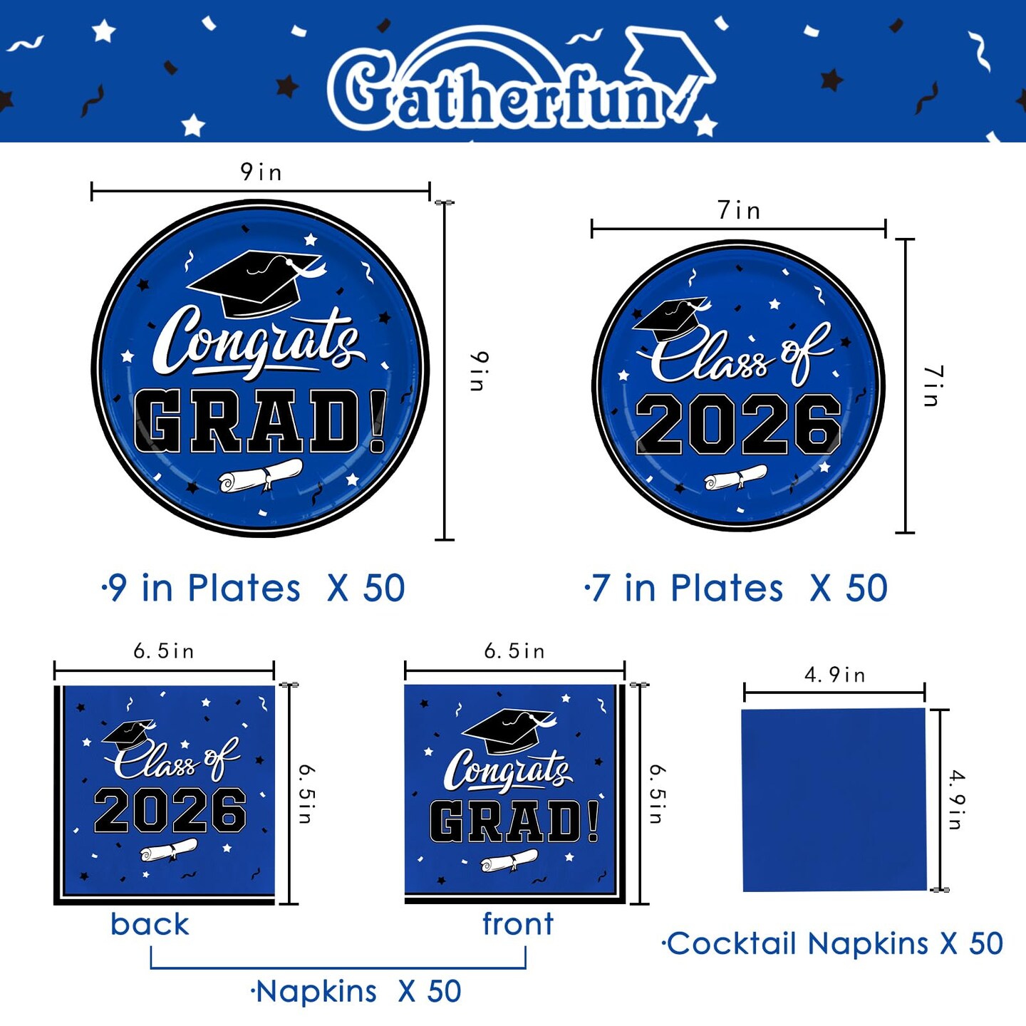 Graduation decorations 2026 Graduation Plates and Napkins Blue Disposable Paper Plates Luncheon Napkins Cocktail Napkins for Congrats Grad Party Decorations, Serve 50