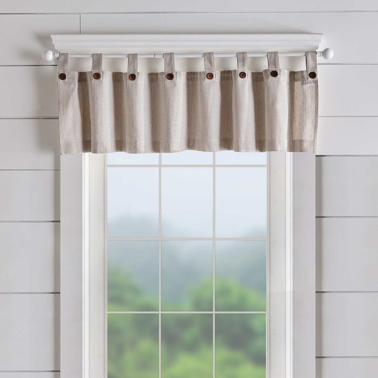 Threadmade Home Tucker Ticking Stripe Window Valance, Linen - 60"W x 15"L