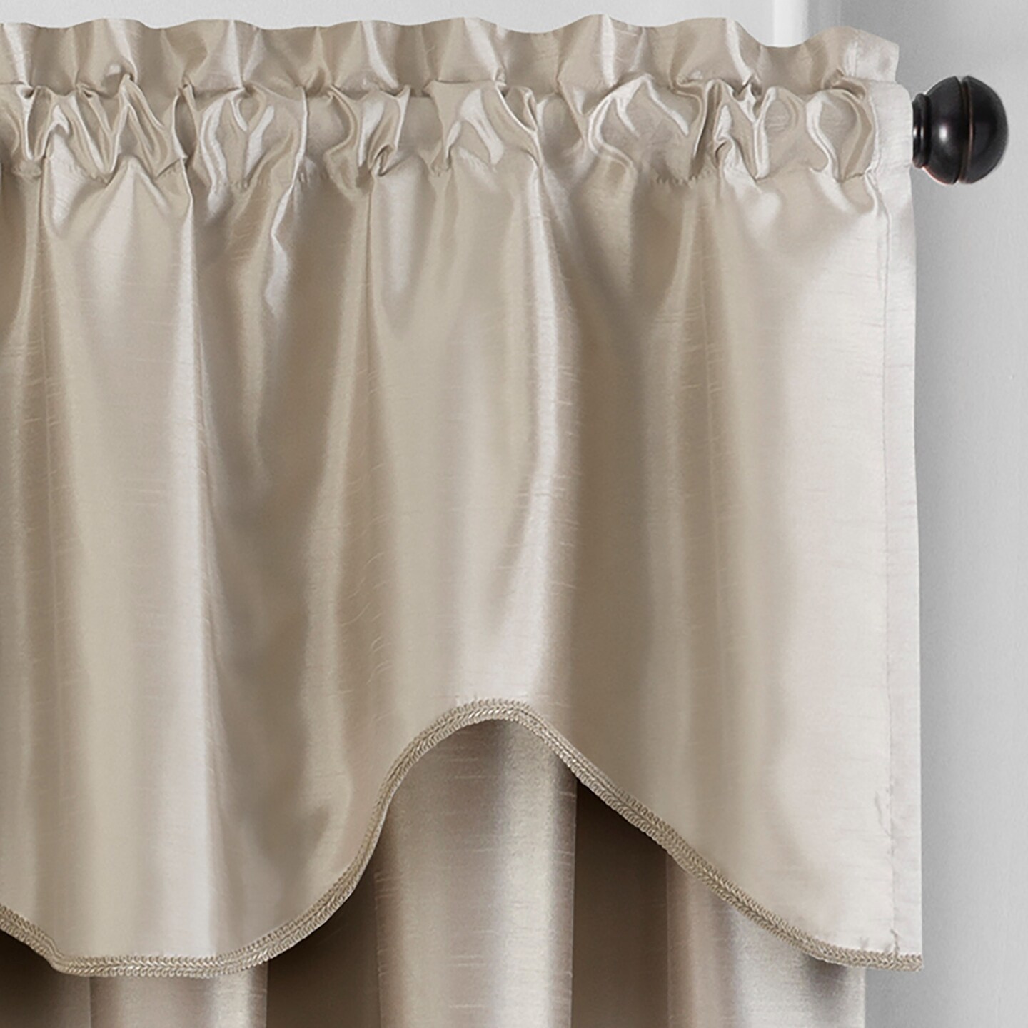 Threadmade Home Colette Faux Silk Scalloped Window Valance, Taupe - 50"W x 21"L