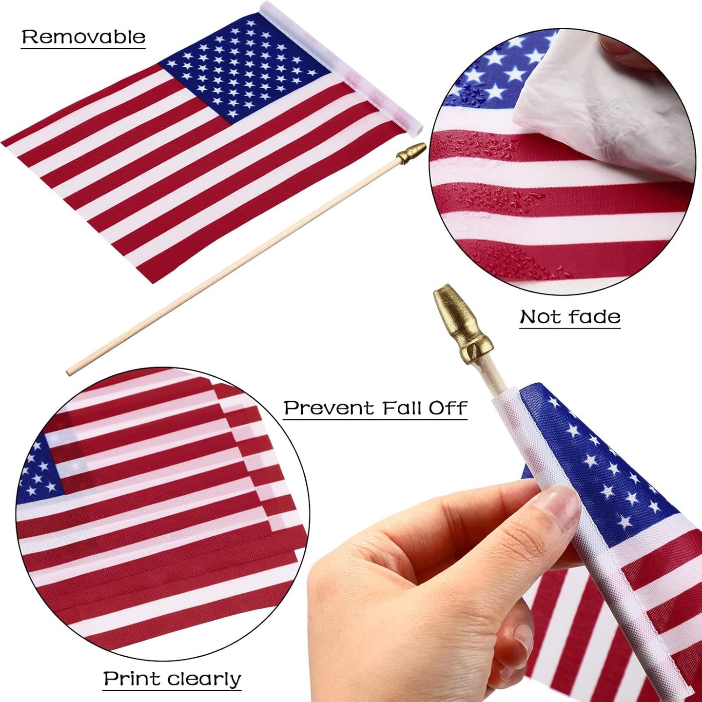 50 Packs USA Stick Flags 12 x 18 Inch Small American Flag 4th of July USA Flag Red White Blue Lawn Flags with Wooden Pole and Spear Tip