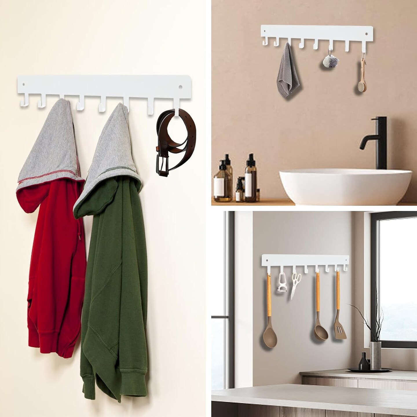 2 Pack Key Holder for Wall, Key Hooks with 8 Hooks Mount Keys on Wall, No Drilling Required, Holders Use for Living Room Kitchen Corridor Decor