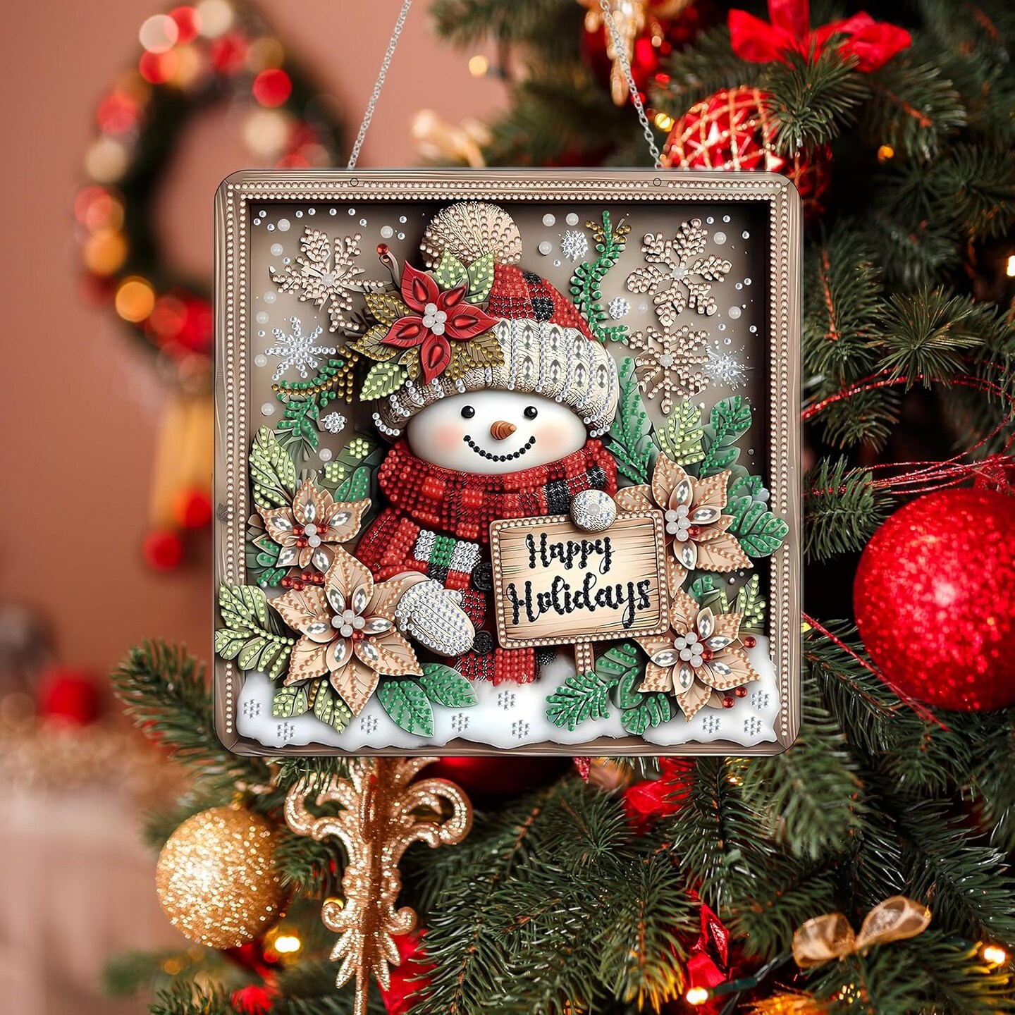 DIY Acrylic Diamond Art Wreath Kit – Special Shaped Rhinestone 5D Christmas Snowman Hanging Ornament