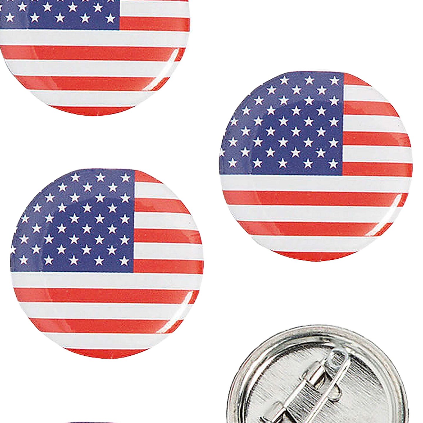 1&#x22; Bulk 48 Pc. Mini Patriotic USA Flag Round Metal Buttons