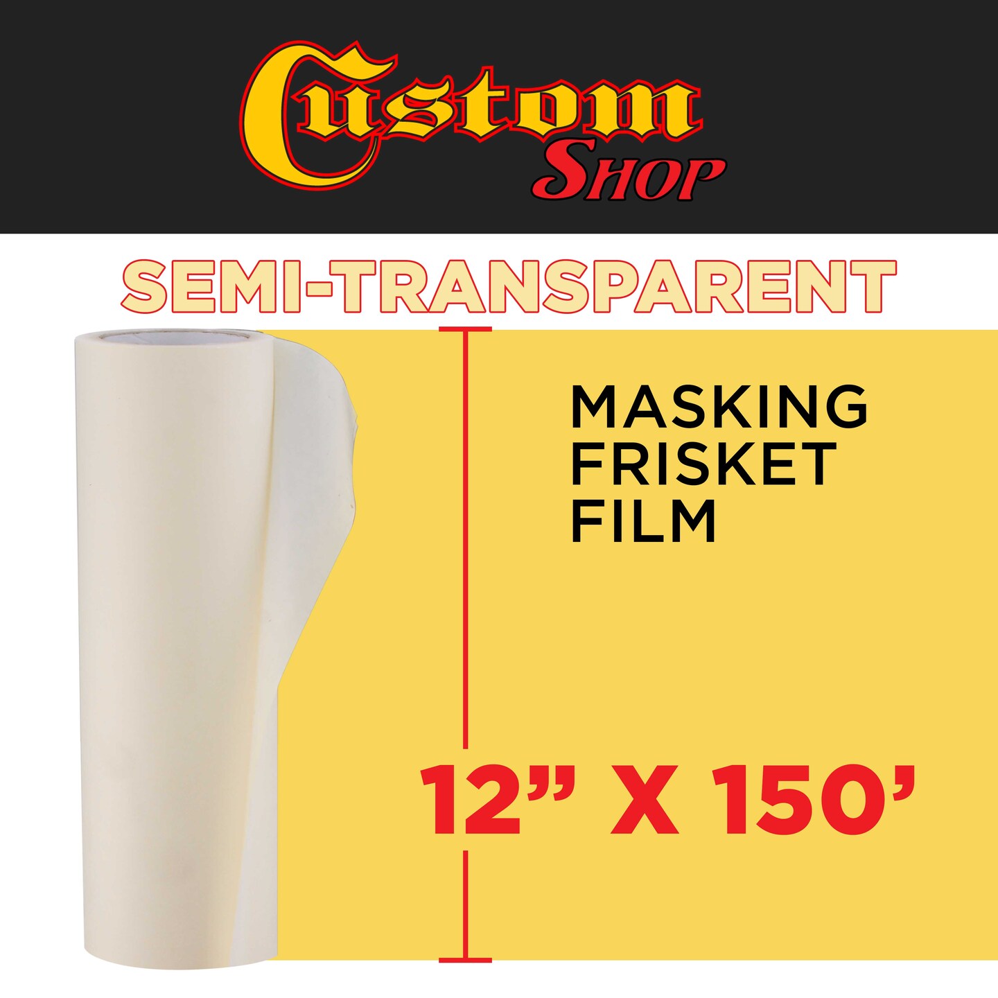 Custom Shop 12&#x22; x 150&#x27; Roll of Semi-Transparent Masking Film/Frisket for Artists, Airbrush Graphics, Auto, Tracing, Cutting Templates, Stencil Making