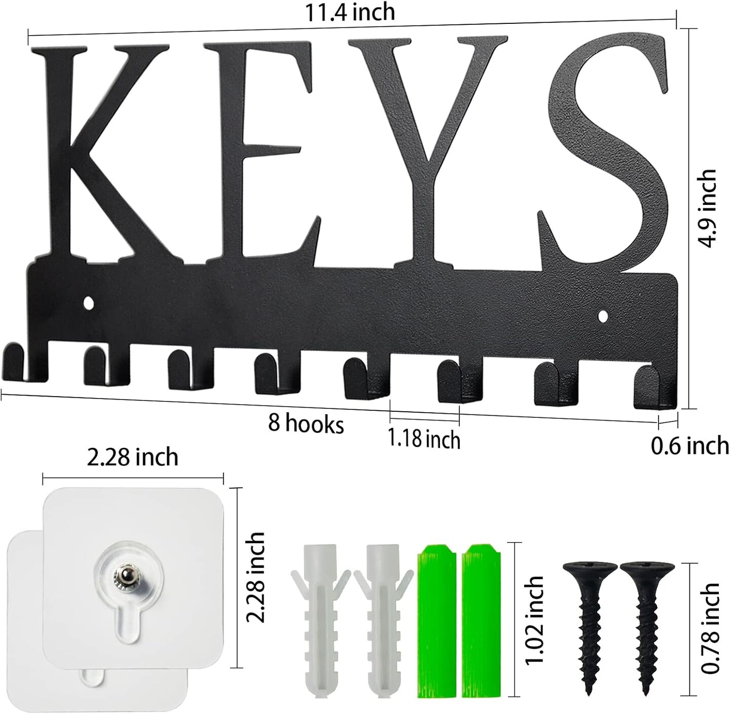 Metal Key Hanger Wall Mount, Key Holder Wall Mounted Key Hooks Organizer Key Hanger Rack Wall Mounted for Home, Entryway, Hallway, Office, Matte Black,11.4&#x27;&#x27;4.9&#x27;&#x27;0.6&#x27;&#x27;