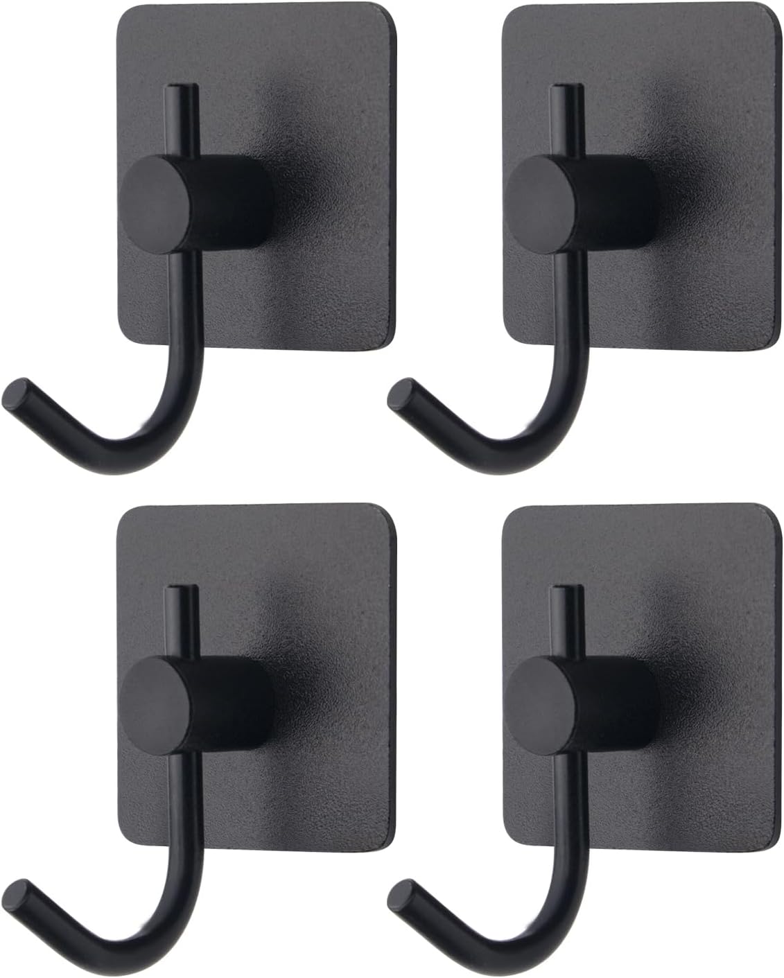 4-Pack Heavy Duty Adhesive Wall Hooks – Waterproof Aluminum Towel, Coat, Hat, Key, and Clothes Hooks for Kitchen, Bathroom, Office, Closet (Black)