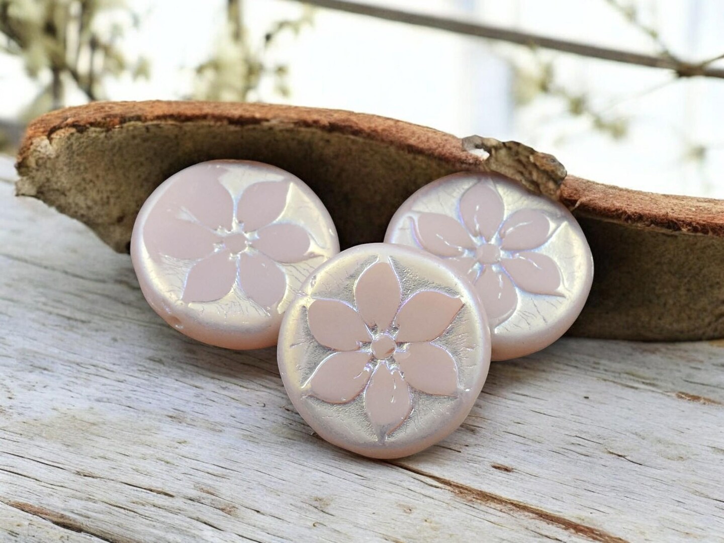 *5* 18mm Rosaline Pink AB Floral Coin Beads