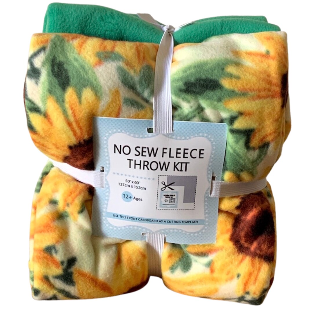 Sunflowers Anti-Pill Premium No-Sew Throw Fleece Fabric Kit (50x60)