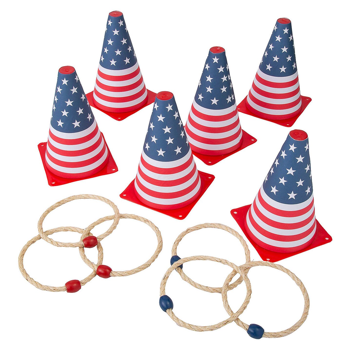 5 1/4&#x22; x 8&#x22; Patriotic USA Flag Cone Ring Toss Game 12 Pieces