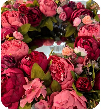 Zoey Large Burgundy Red Peachy Pink Faux Peony Flower Wreath 23&#x22; All Season Indoor Outdoor Decor