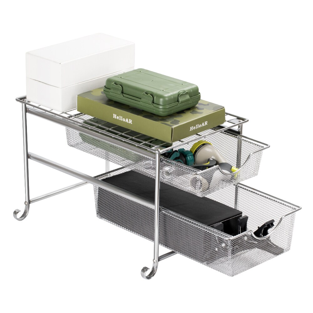 2-Tier Metal Under Sink Sliding Cabinet Basket Organizer Bathroom Storage Shelf