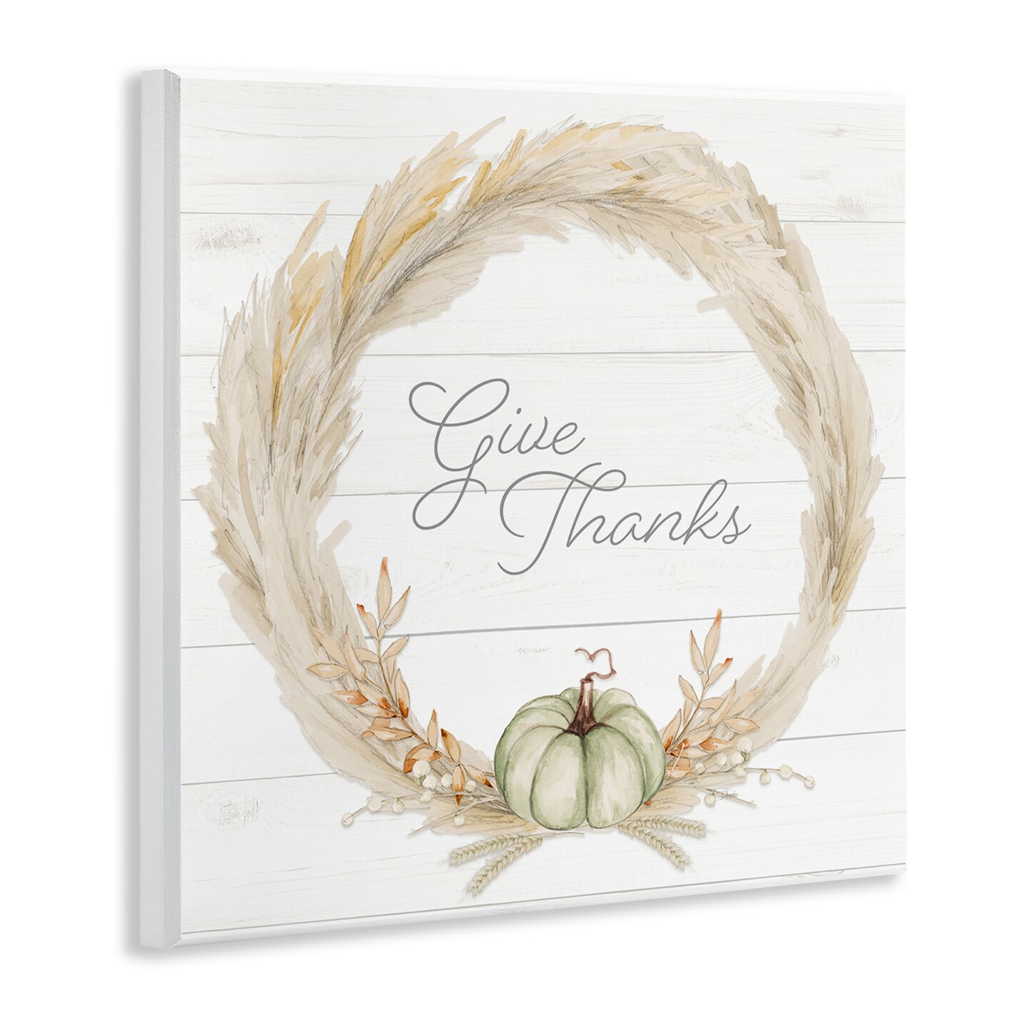 Give Thanks Phrase Country Wheat & Pumpkin Wreath Wall Plaque Art