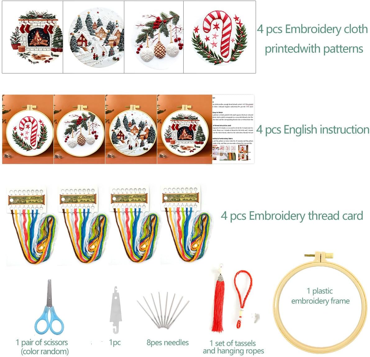 11 Count Stamped Cross Stitch Kits for Adults Beginners, Hand Embroidery Christmas Ornaments kit