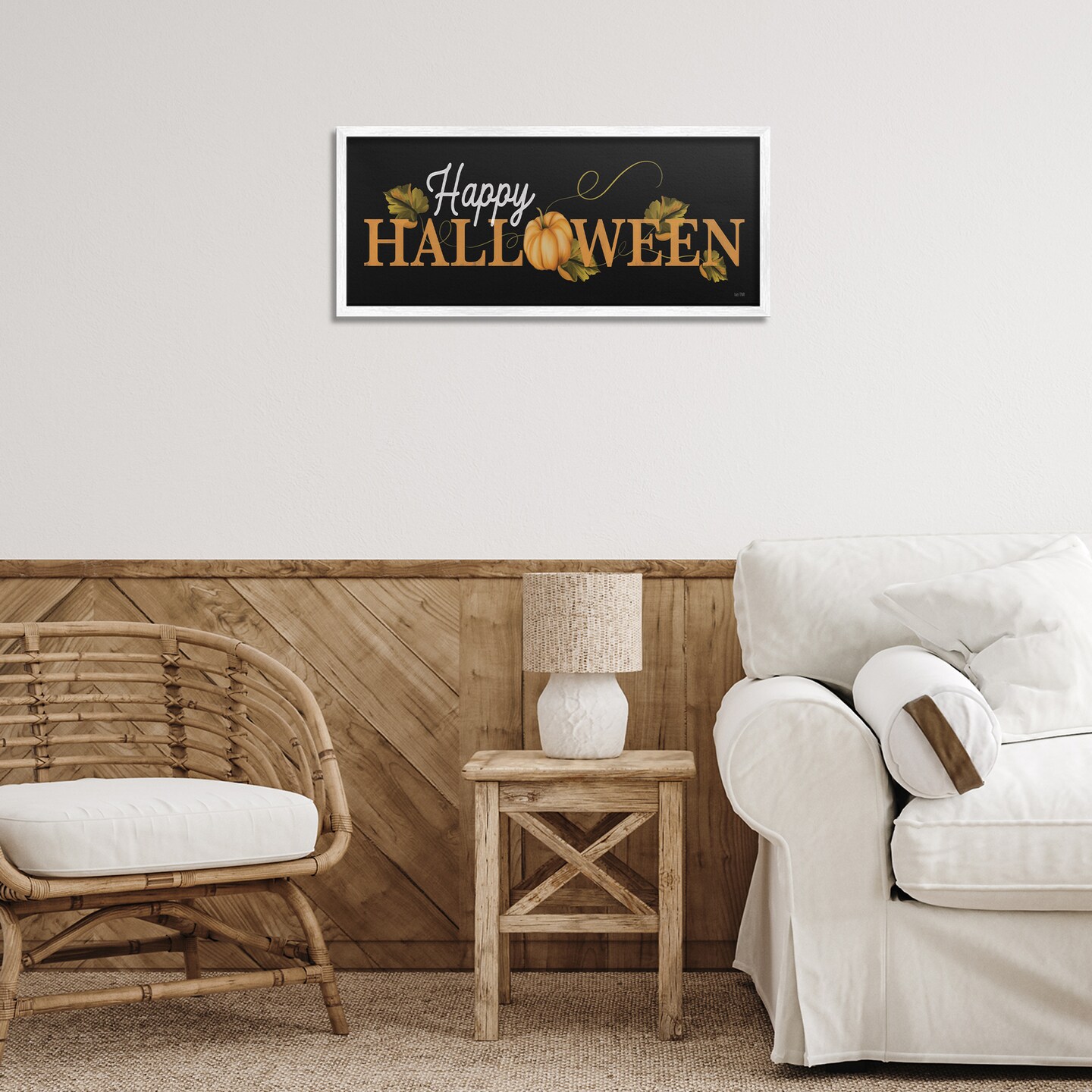 Happy Halloween on Black Framed Giclee Art