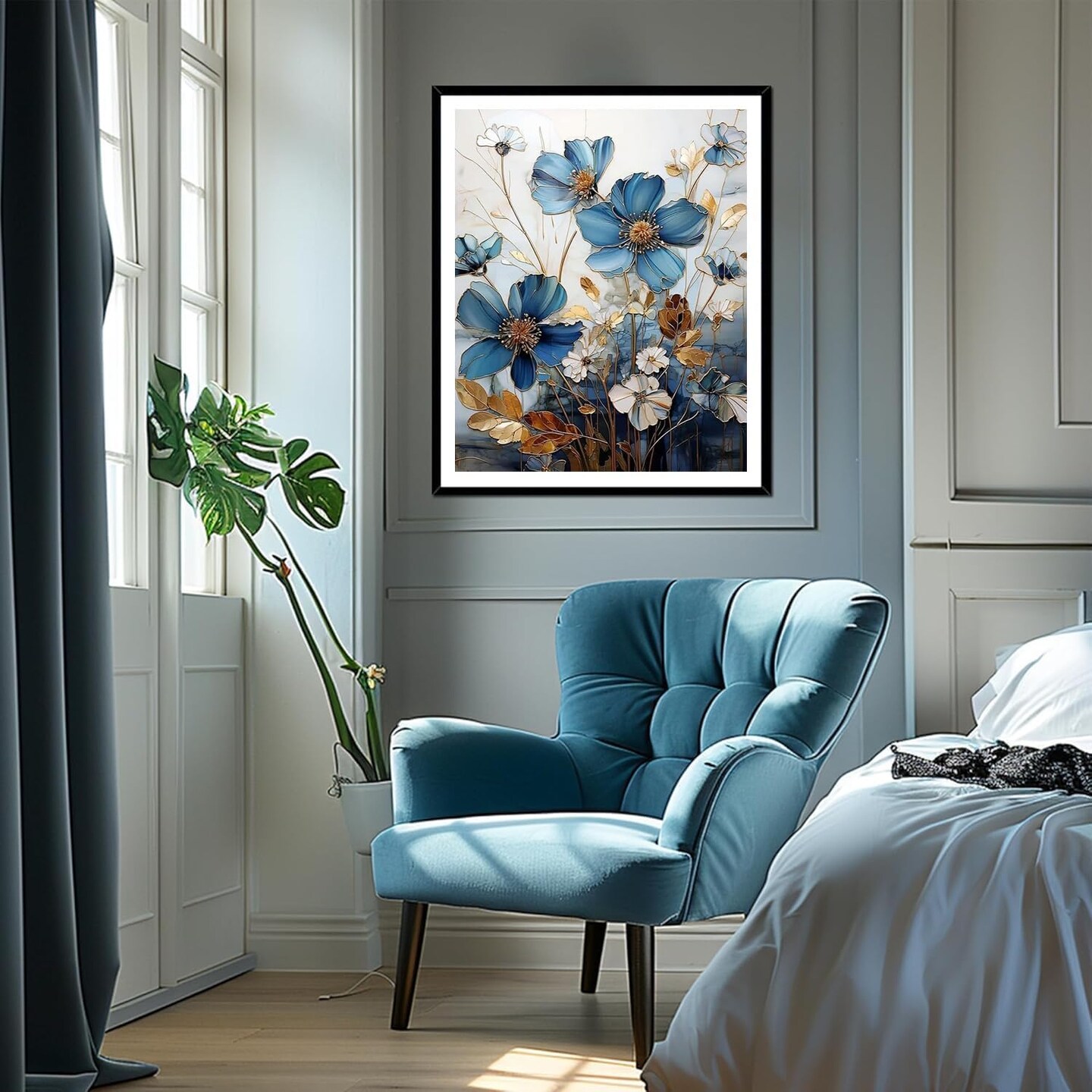 Floral Stamped Cross Stitch Kits, Blue Flowers Cross Stitch Ornament Kits for Adults Beginners