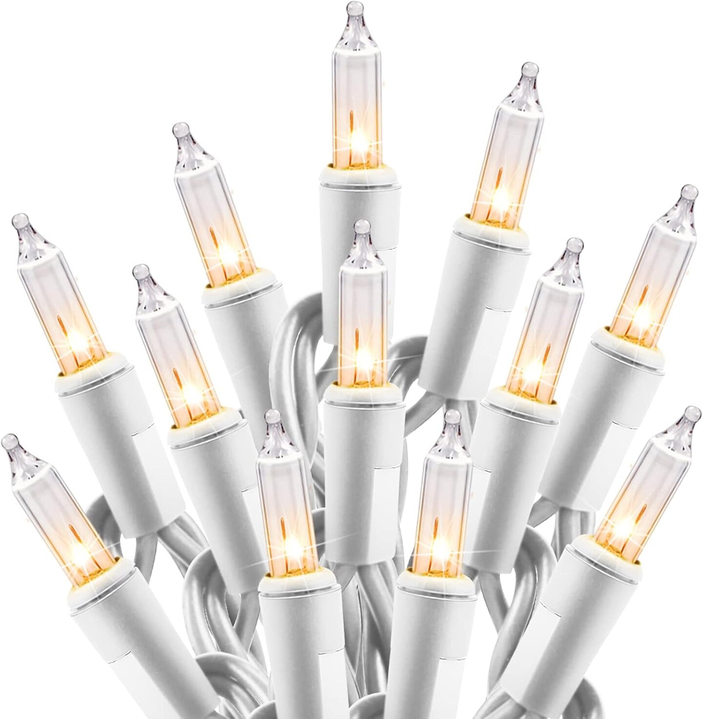 100-Count Clear Mini Christmas String Lights – 25ft Incandescent Bulbs on White Wire, Indoor & Outdoor Decorative Lights for Trees, Garlands, Parties, Weddings, and Festivals (Warm White)