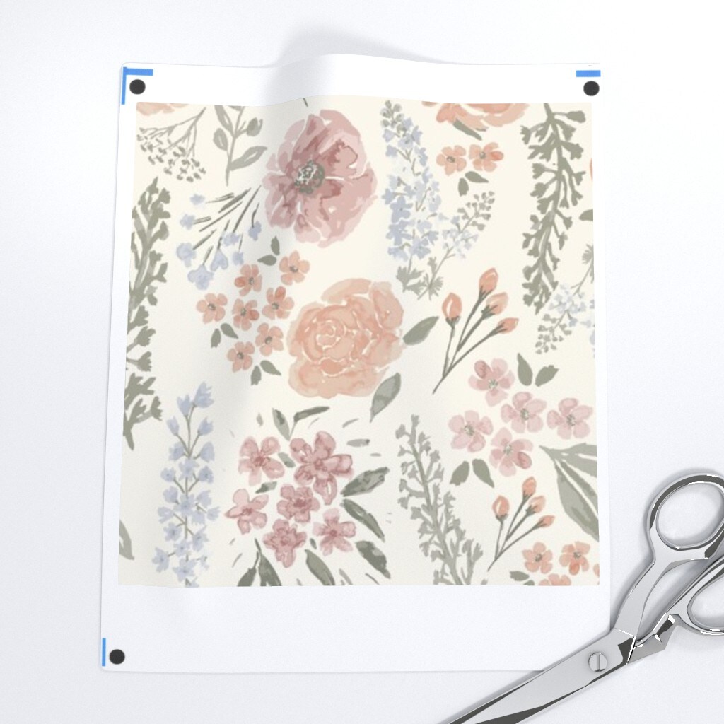 Blush Floral Muted Colors Sage Green Wildflower Meadow Feminine Custom Printed Fabric by Spoonflower Various Fabrics by the Yard or Fat Quarter