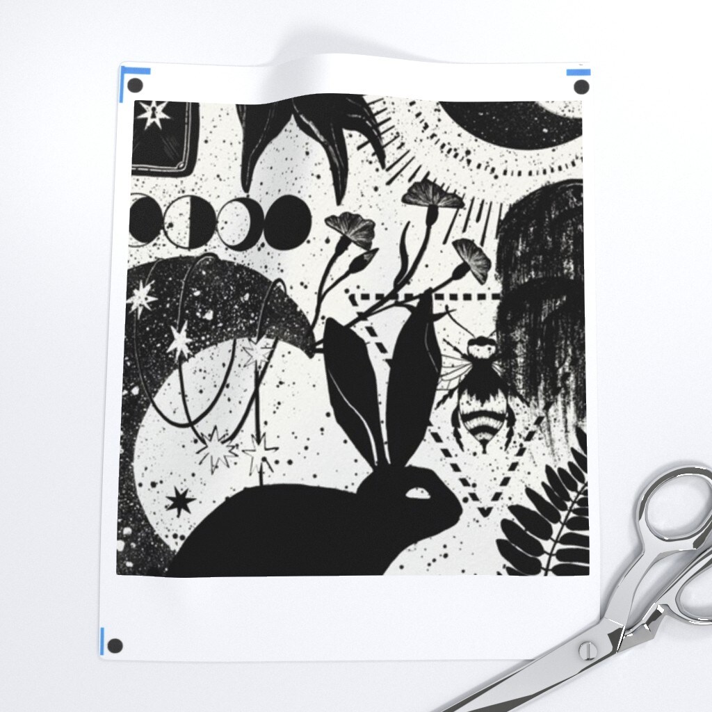 Occult Black And White Fantasy Magic Eye Witch Bee Clock Spiritual Wicked Magicians Phantasmagoria Custom Printed Fabric by Spoonflower Various Fabrics by the Yard or Fat Quarter