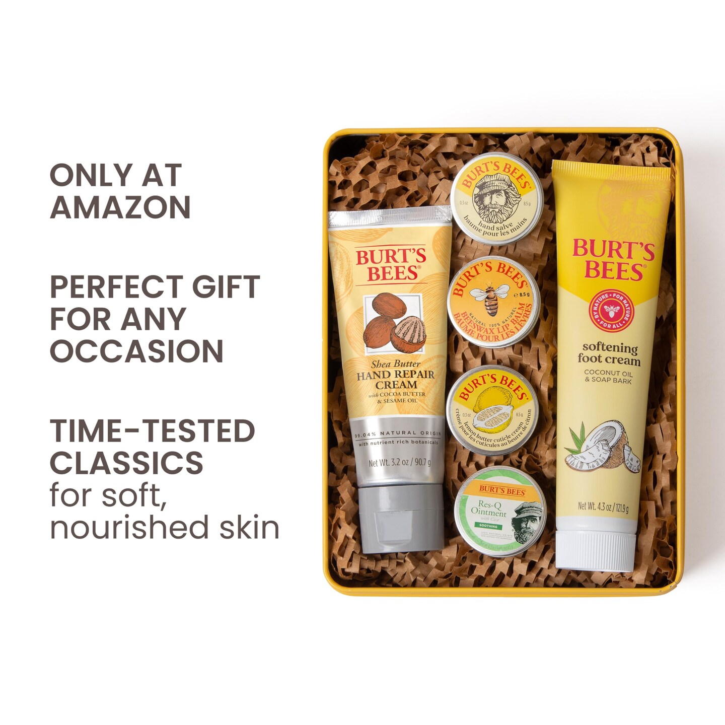 Burt's Bees Gifts Ideas - Classics Set, 6 Products in Giftable Tin – Cuticle Cream, Hand Salve, Lip Balm, Res-Q Ointment, Hand Repair and Foot Cream