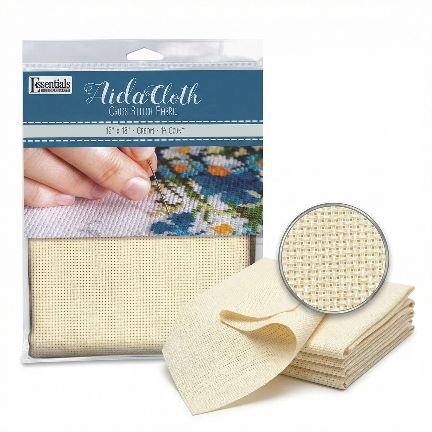 Essentials by Leisure Arts Aida Cloth 14 Count Cream 12x18 Inch, Cotton Even Weave Cross Stitch Fabric, Counted Cross Stitch, Needlepoint, Embroidery, Fabric