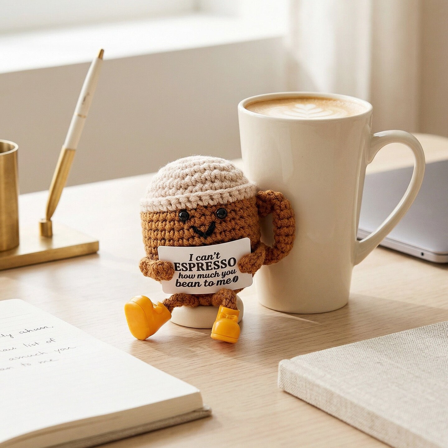 Wrapables Emotional Support and Inspirational Gift, Crochet Doll with Positive Words Card, For Valentines Day, Appreciation, Inspiration, Espresso