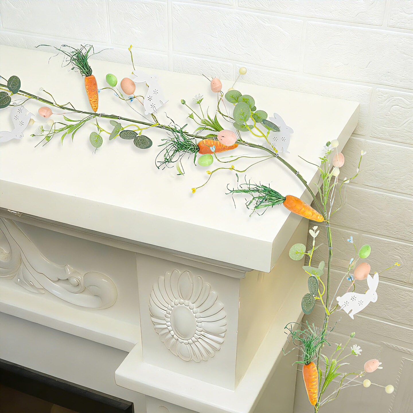 4 FT Easter Garland-Bunny & Carrot Garland Decorations for Mantle, Spring Artificial Garland with Easter Pastel Eggs for Indoor Home Fireplace Table Centerpiece Party Décor